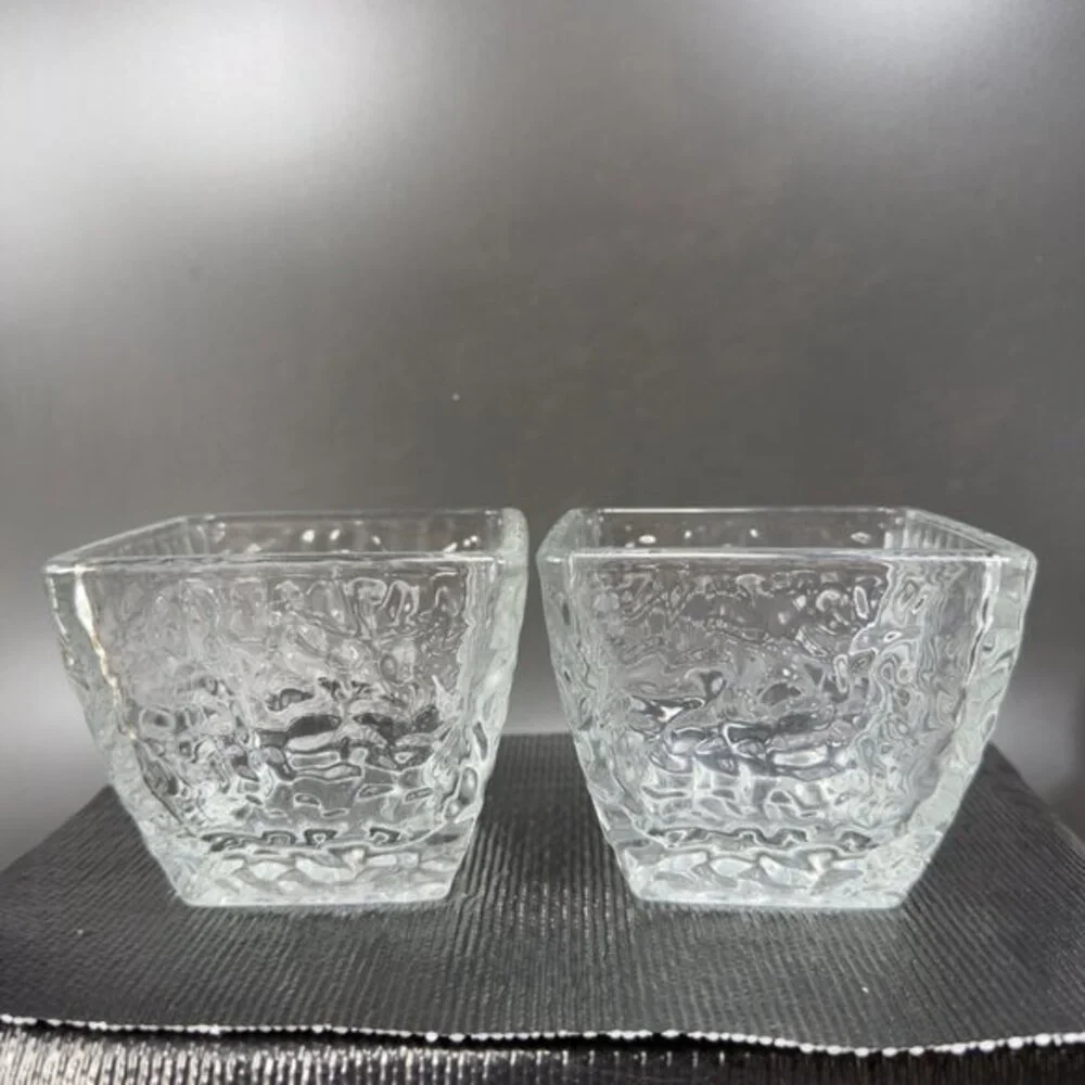 Disaronno Amaretto Rippled Italian Square Clear Dish Bowl Set 2 Bowls Dishes VTG